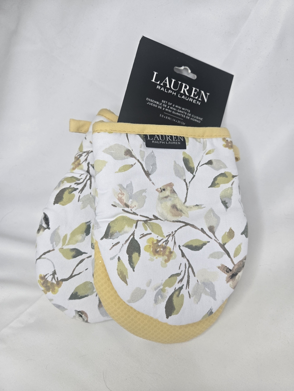 Ralph Lauren Set of 2 Mini Oven Mitts BRAND NEW Yellow Bird Pot Holders Kitchen